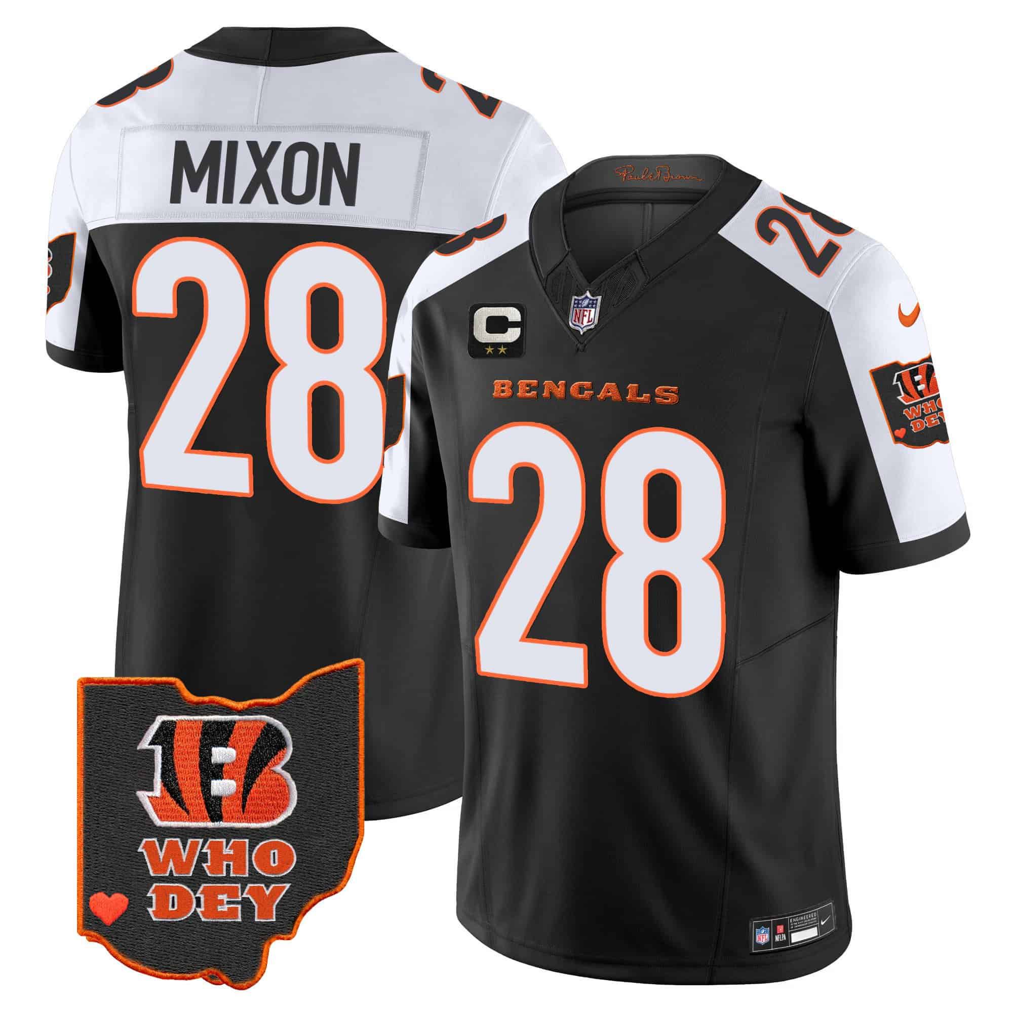 Men Cincinnati Bengals #28 Mixon Black 2024 Nike Patch Vapor Limited NFL Jersey